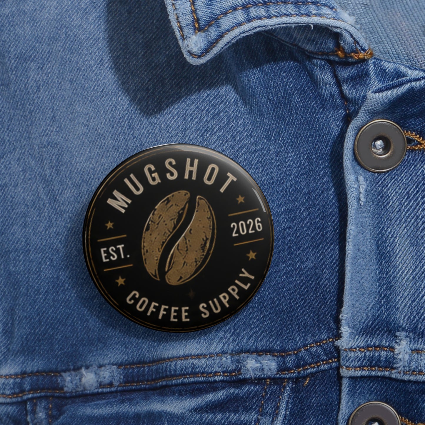 Mugshot Coffee Supply Coffee Bean Pin Button | Vintage Coffee Lover Badge | Collectible Lapel Pin