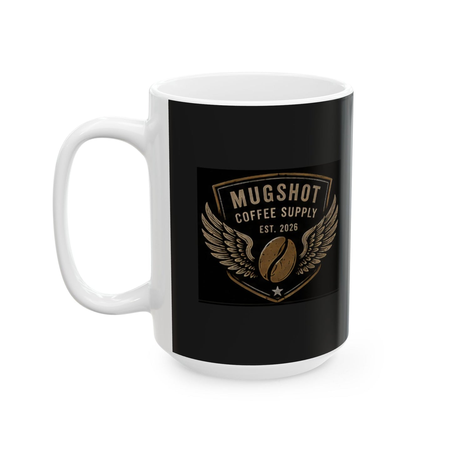 Mugshot Coffee Supply Ceramic Coffee Mug | Black 11 oz & 15 oz Coffee Cup