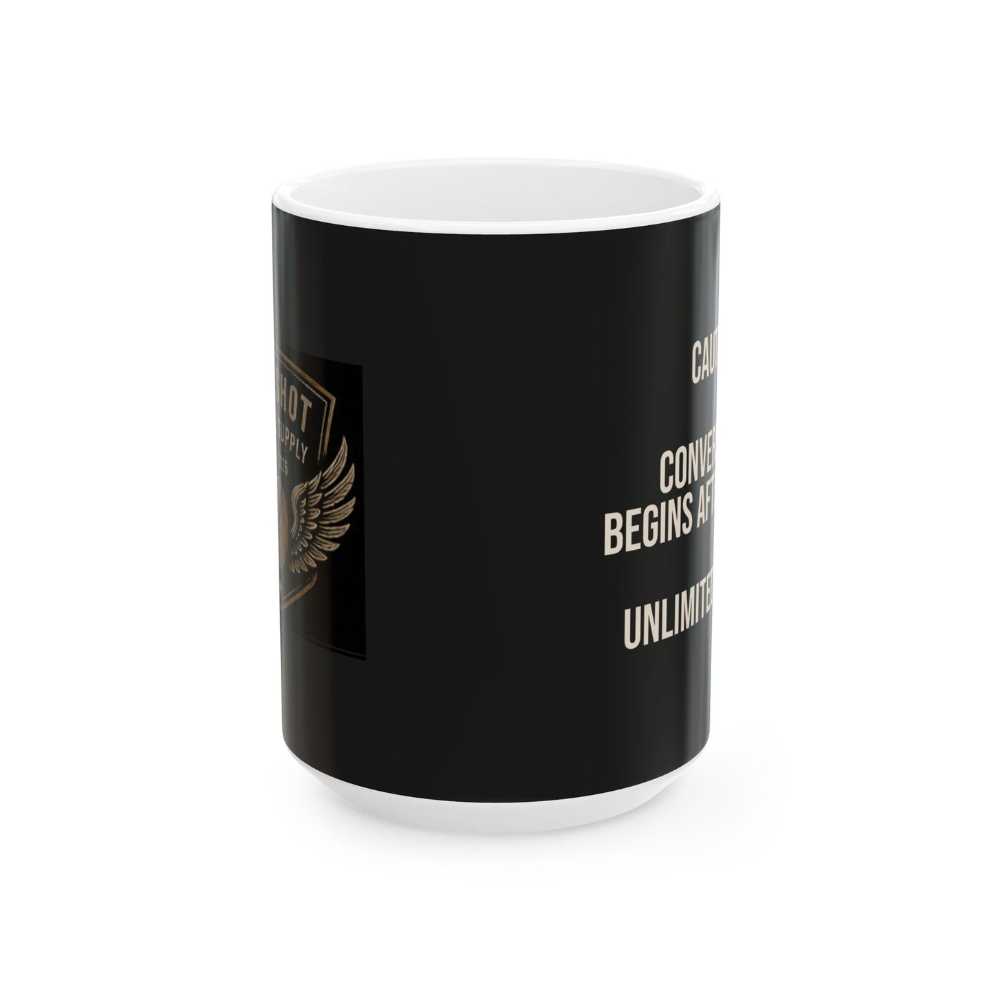Mugshot Coffee Supply Ceramic Coffee Mug | Black 11 oz & 15 oz Coffee Cup