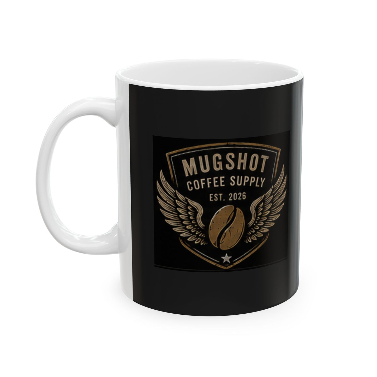 Mugshot Coffee Supply Ceramic Coffee Mug | Black 11 oz & 15 oz Coffee Cup