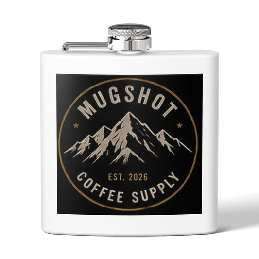 Mugshot Coffee Supply Stainless Steel Flask | Vintage Adventure Flask | Mountain Logo | 6 oz Pocket Flask